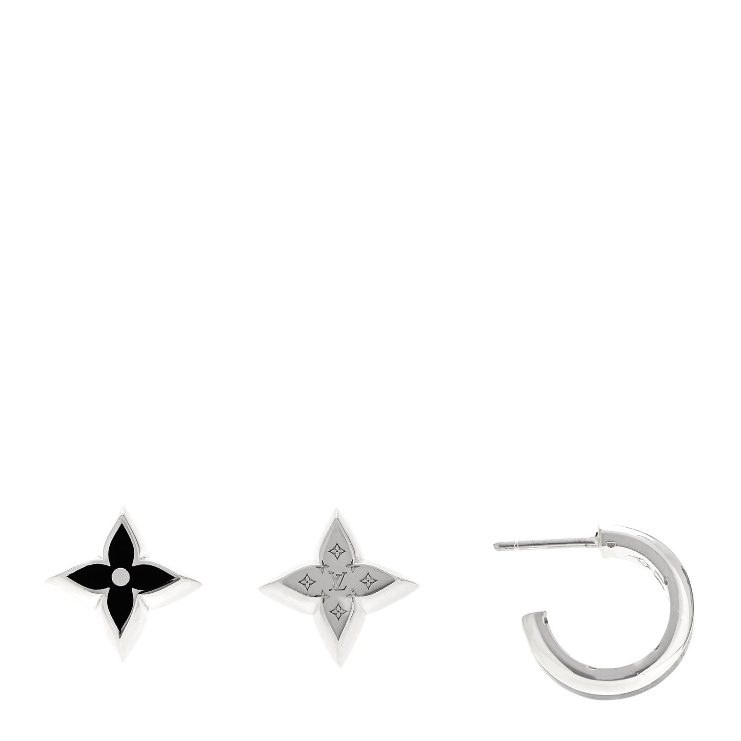 Sterling Silver Enamel LV Spike Earrings Set Black