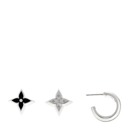 Louis Vuitton Sterling Silver Enamel LV Spike Earrings Set Black 1 of 5