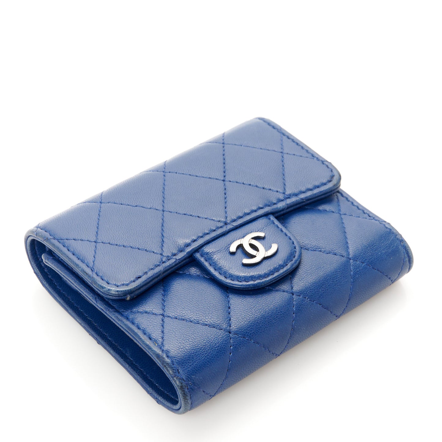 Lambskin Quilted Small Flap Wallet Blue