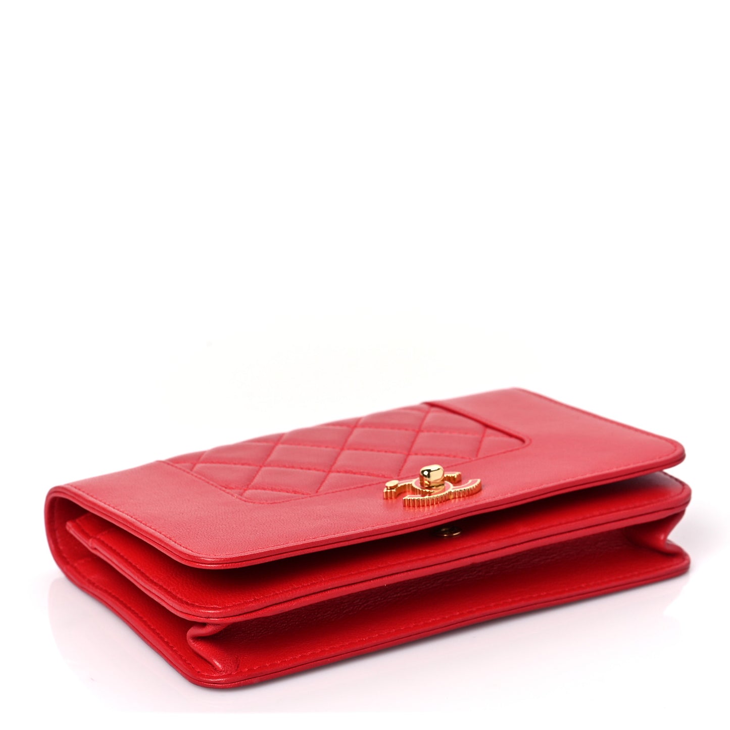 Sheepskin Quilted Mademoiselle Vintage Wallet On Chain WOC Red