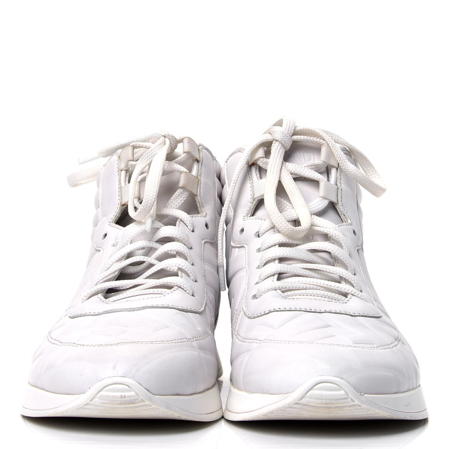 Fendi Nappa Macro FF Embossed Womens High Top Sneakers 35.5 White Ice 2 of 6