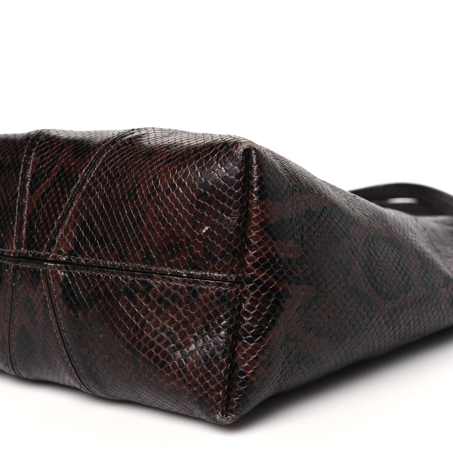 Goatskin Snakeskin Embossed Spin Tote Sooty Brown