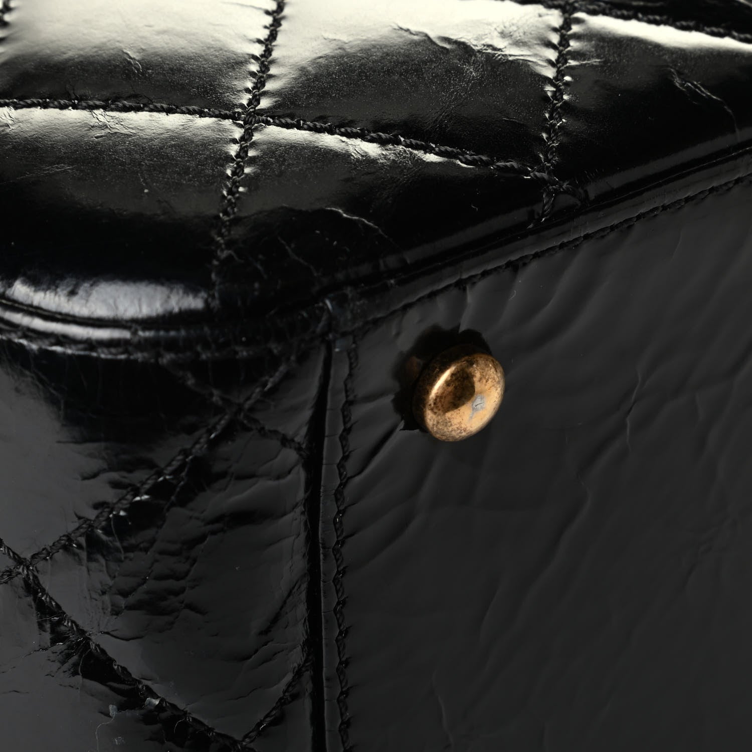 Chanel Glazed Calfskin Quilted Cosmetic Top Handle Case Black 6 of 9