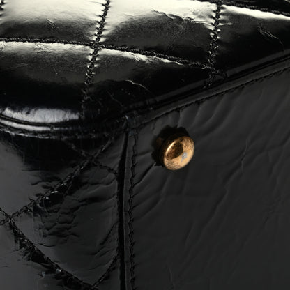 Chanel Glazed Calfskin Quilted Cosmetic Top Handle Case Black 6 of 9