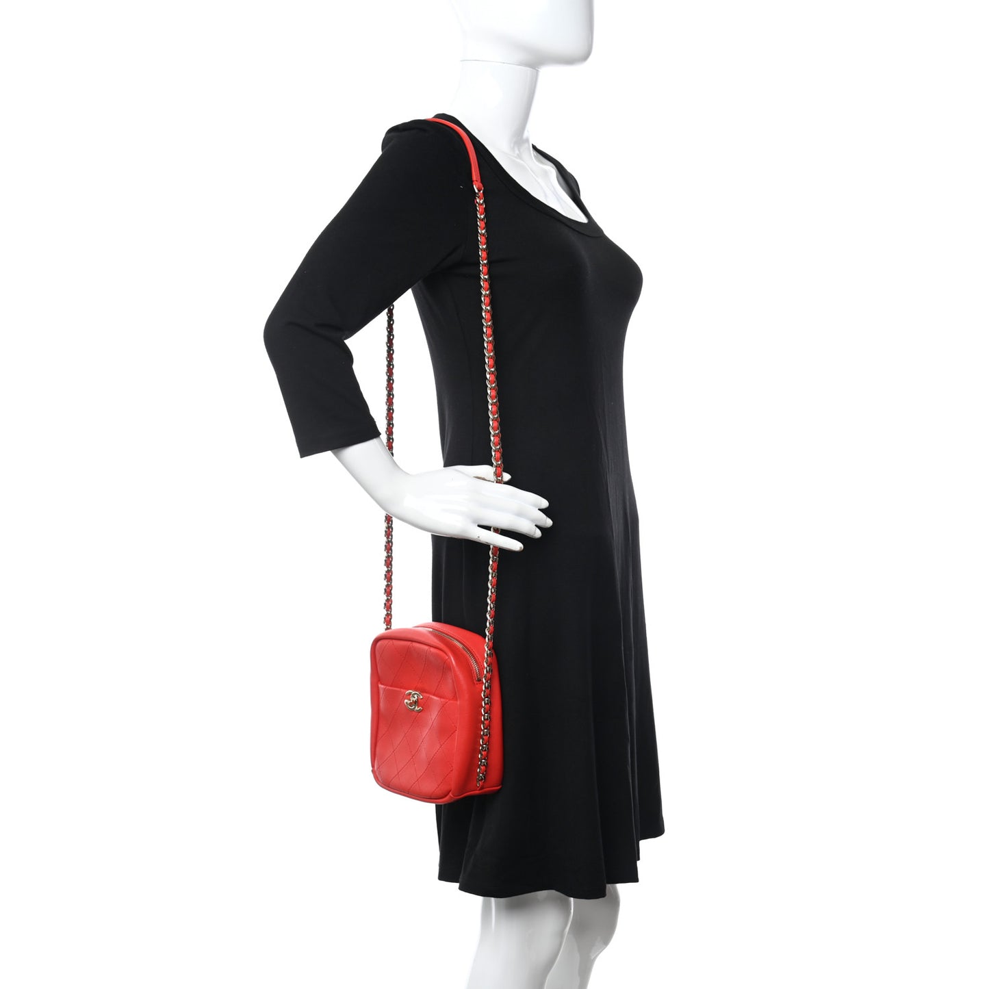 Goatskin Stitched Casual Trip North South Camera Case Red