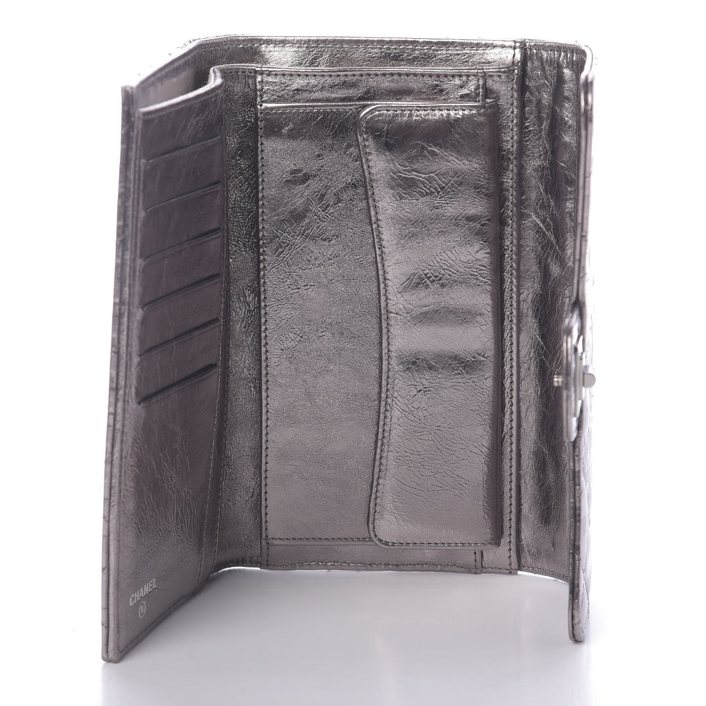 Metallic Striped Calfskin Reissue Wallet Dark Silver