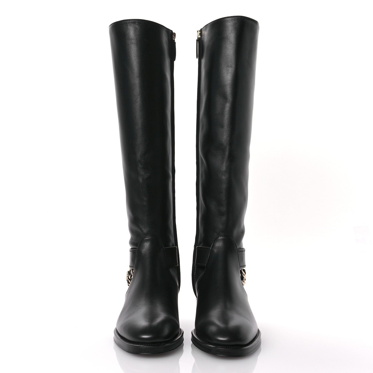 Chanel Calfskin Chain High Boots 37 Black 3 of 9