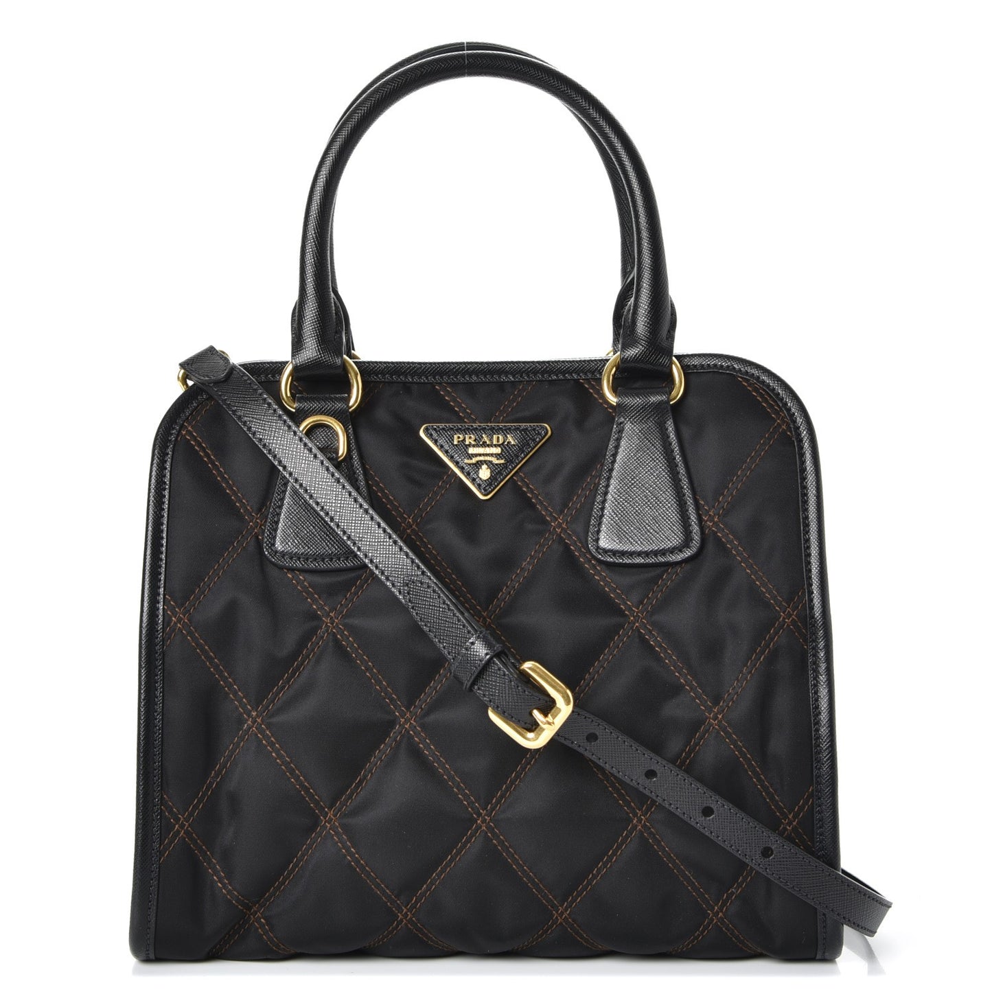 Saffiano Tessuto Nylon Impunturato Quilted Shopper Black