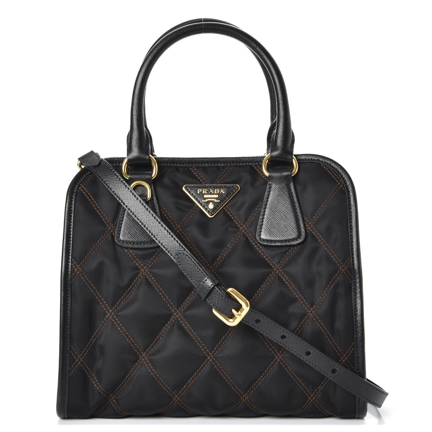 Prada Saffiano Tessuto Nylon Impunturato Quilted Shopper Black 1 of 10