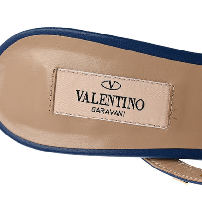 Valentino Garavani Calfskin Rockstud 60mm Slide Sandals 38 Blu Delft 8 of 8