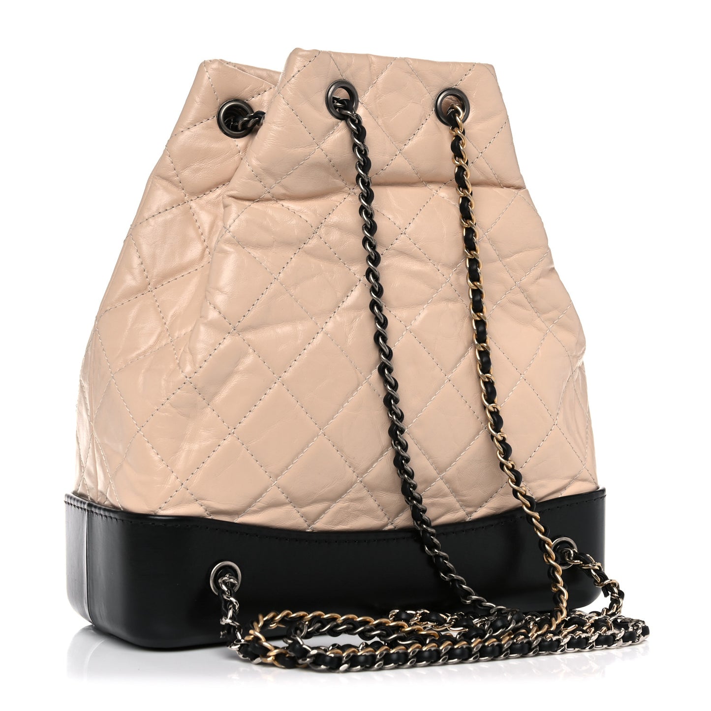 Aged Calfskin Quilted Small Gabrielle Backpack Beige Black