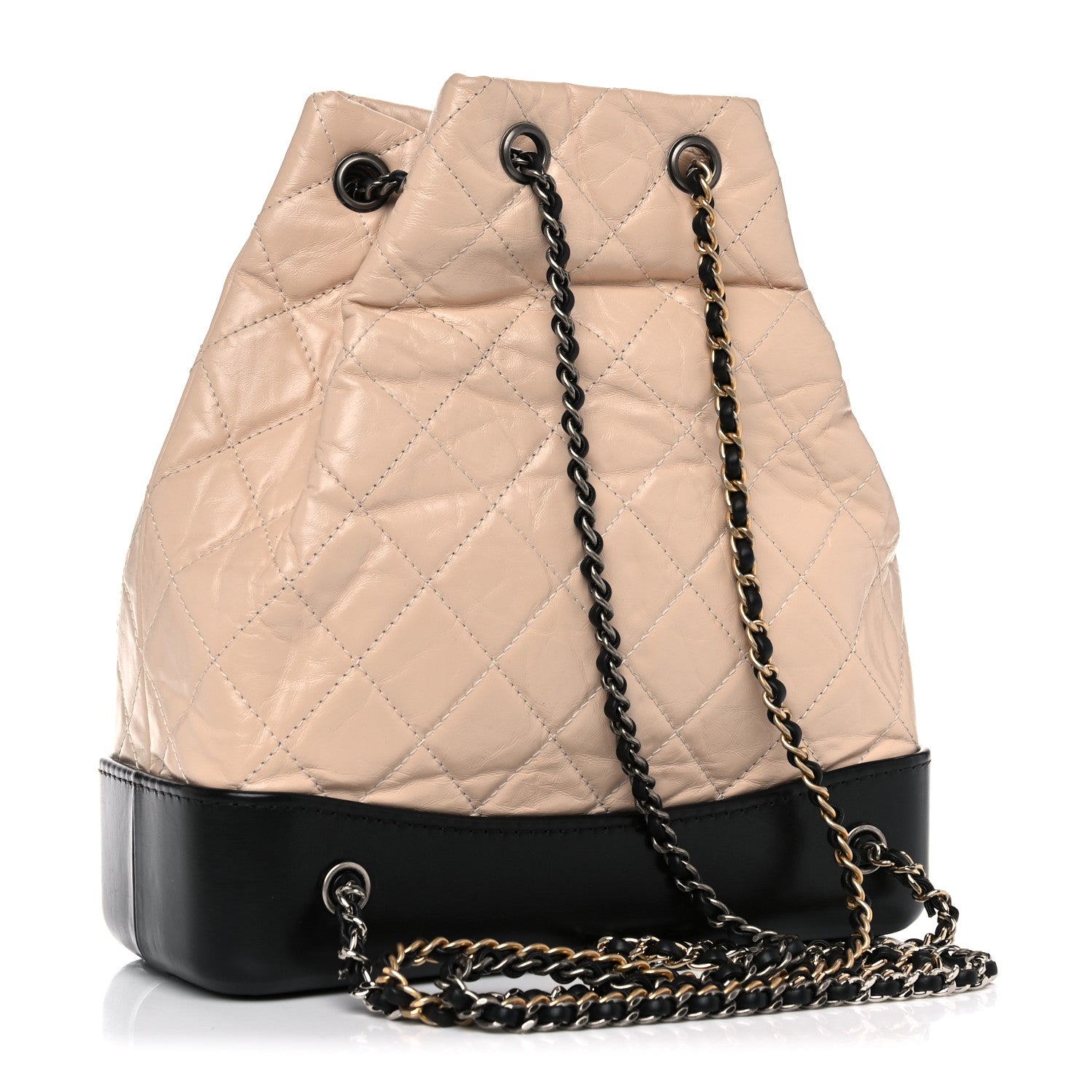Chanel Aged Calfskin Quilted Small Gabrielle Backpack Beige Black 3 of 14