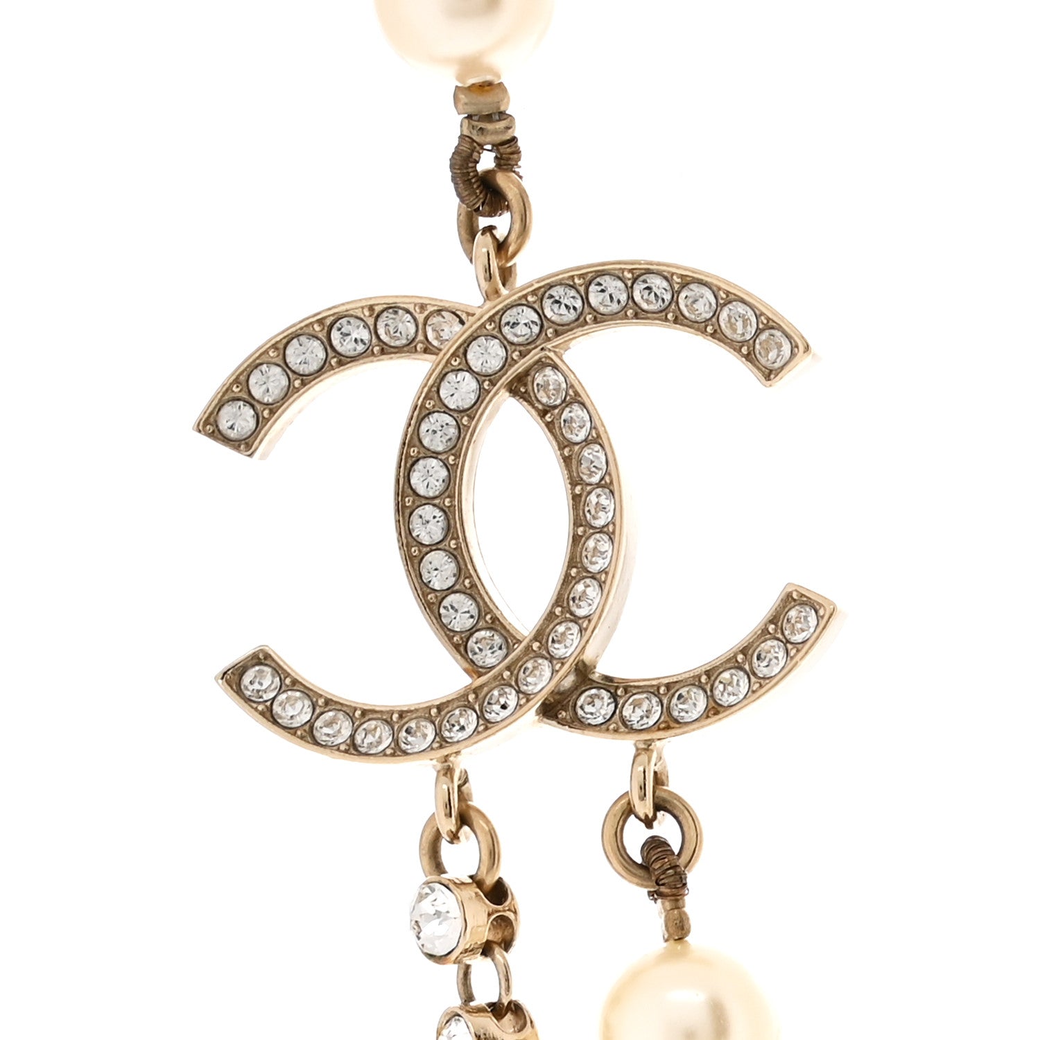 Chanel Pearl Crystal Multi Strand CC Short Necklace Gold 4 of 5