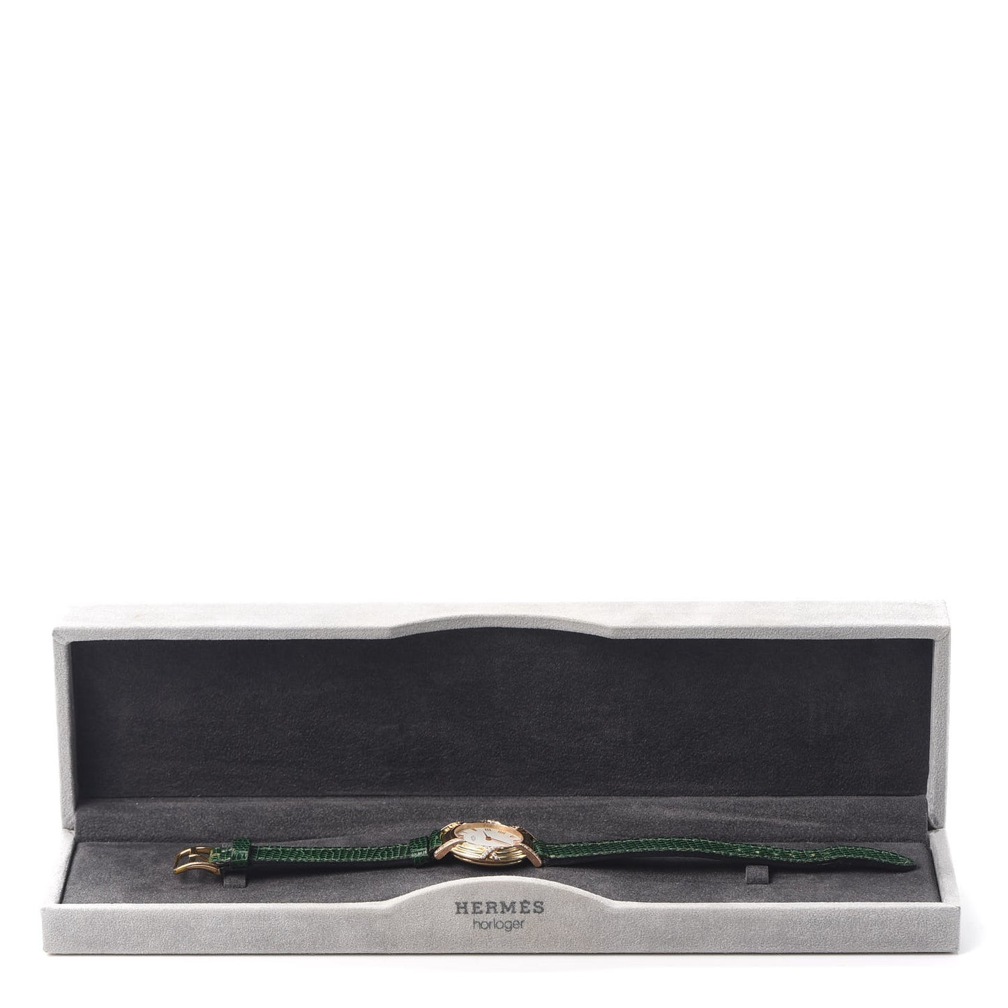18K Yellow Gold Lizard Diamond 26mm Ruban Quartz Watch Vert Fonce