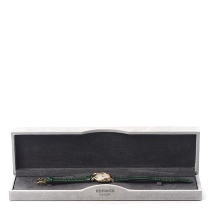 Hermes 18K Yellow Gold Lizard Diamond 26mm Ruban Quartz Watch Vert Fonce 5 of 5