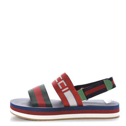 Gucci Nylon Stripe Logo Mens Platform Slingback Sandals 12 Green Red Poppy 1 of 9