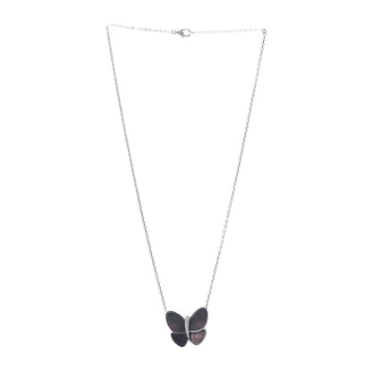 Van Cleef & Arpels 18K White Gold Grey Mother of Pearl Diamond Butterfly Pendant Necklace 3 of 4