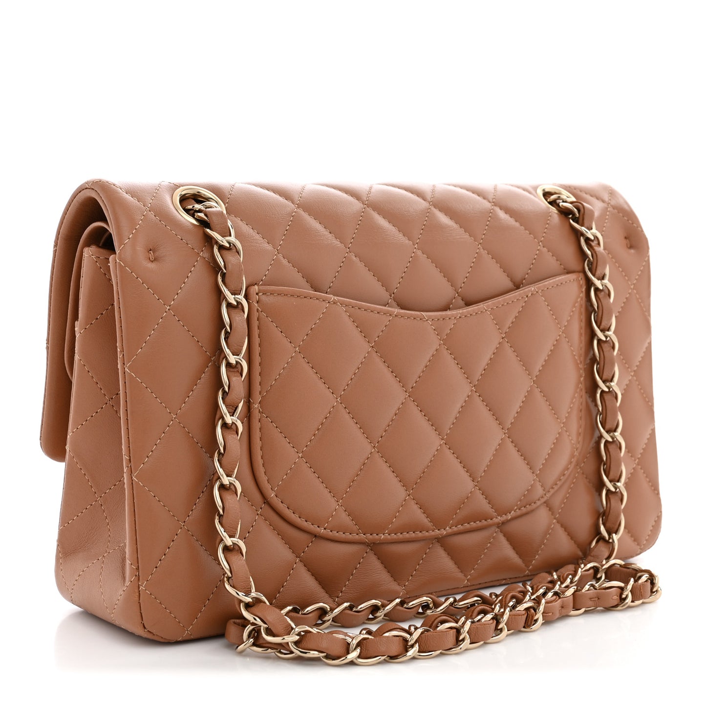 Lambskin Quilted Medium Double Flap Brown