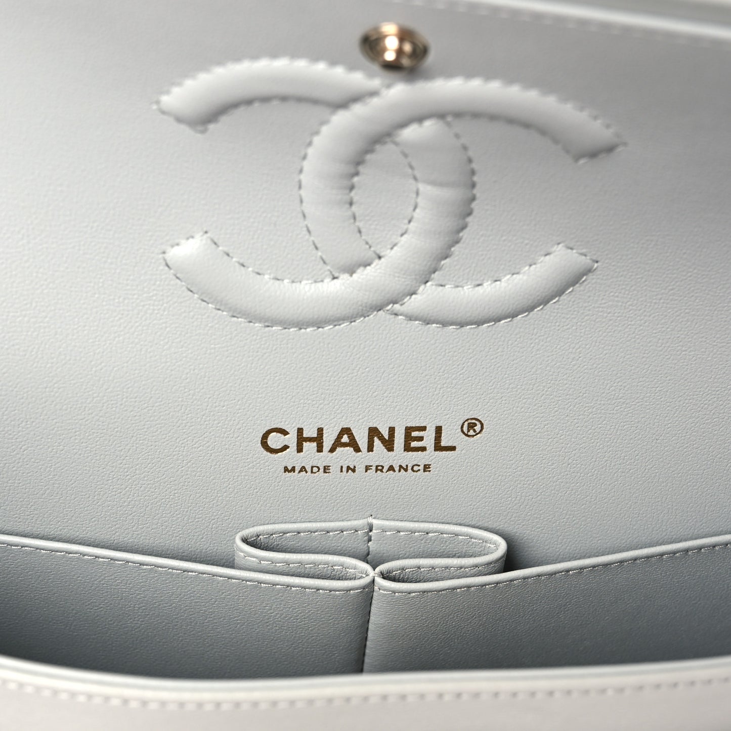 Lambskin Quilted Medium Double Flap Light Grey