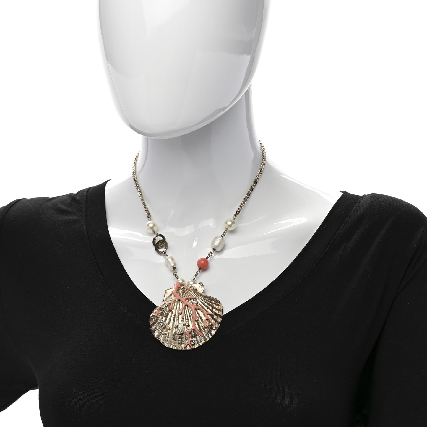 Crystal Pearl Shell Necklace Gold