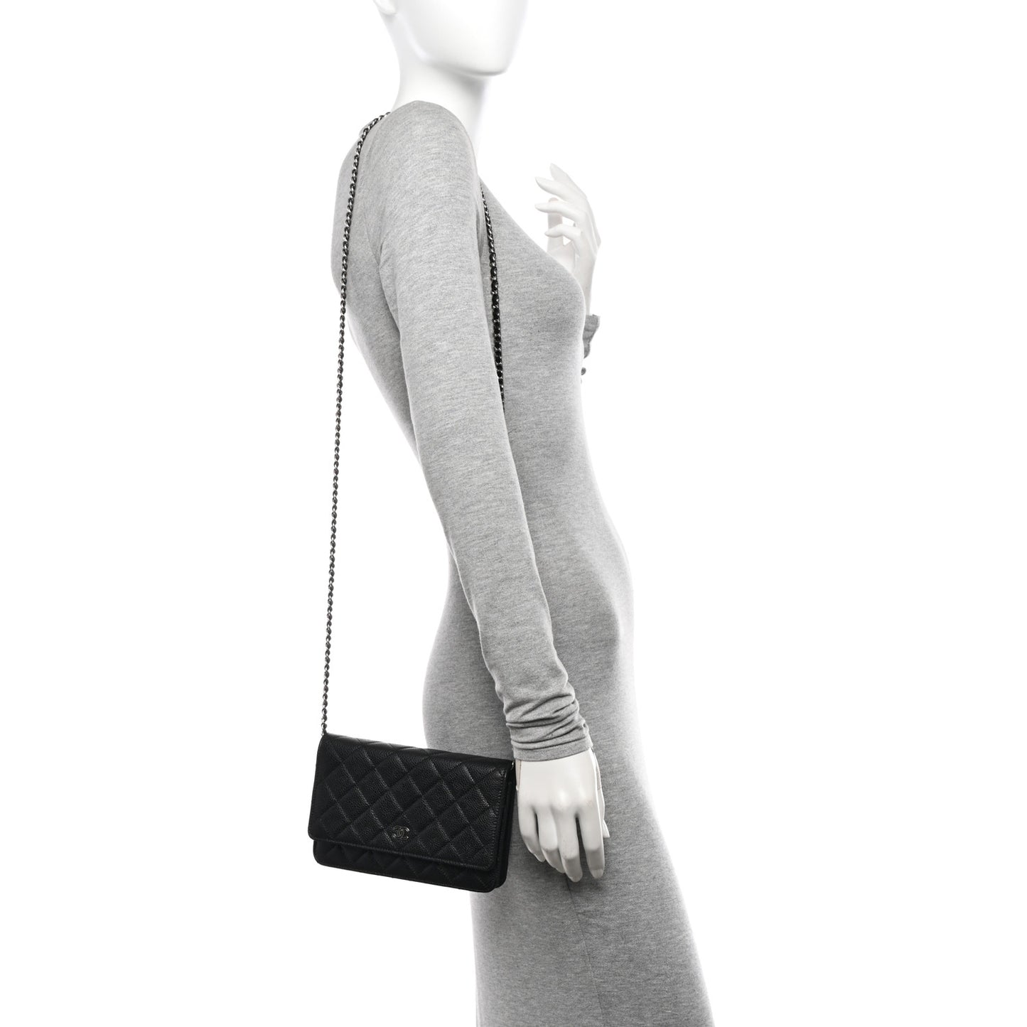 Caviar Quilted Wallet on Chain WOC Black