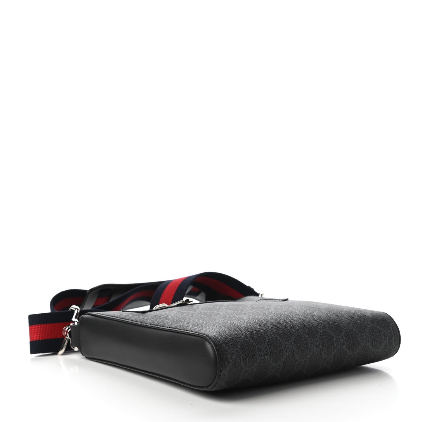 GG Supreme Monogram Web Small Flat Messenger Bag Black Grey