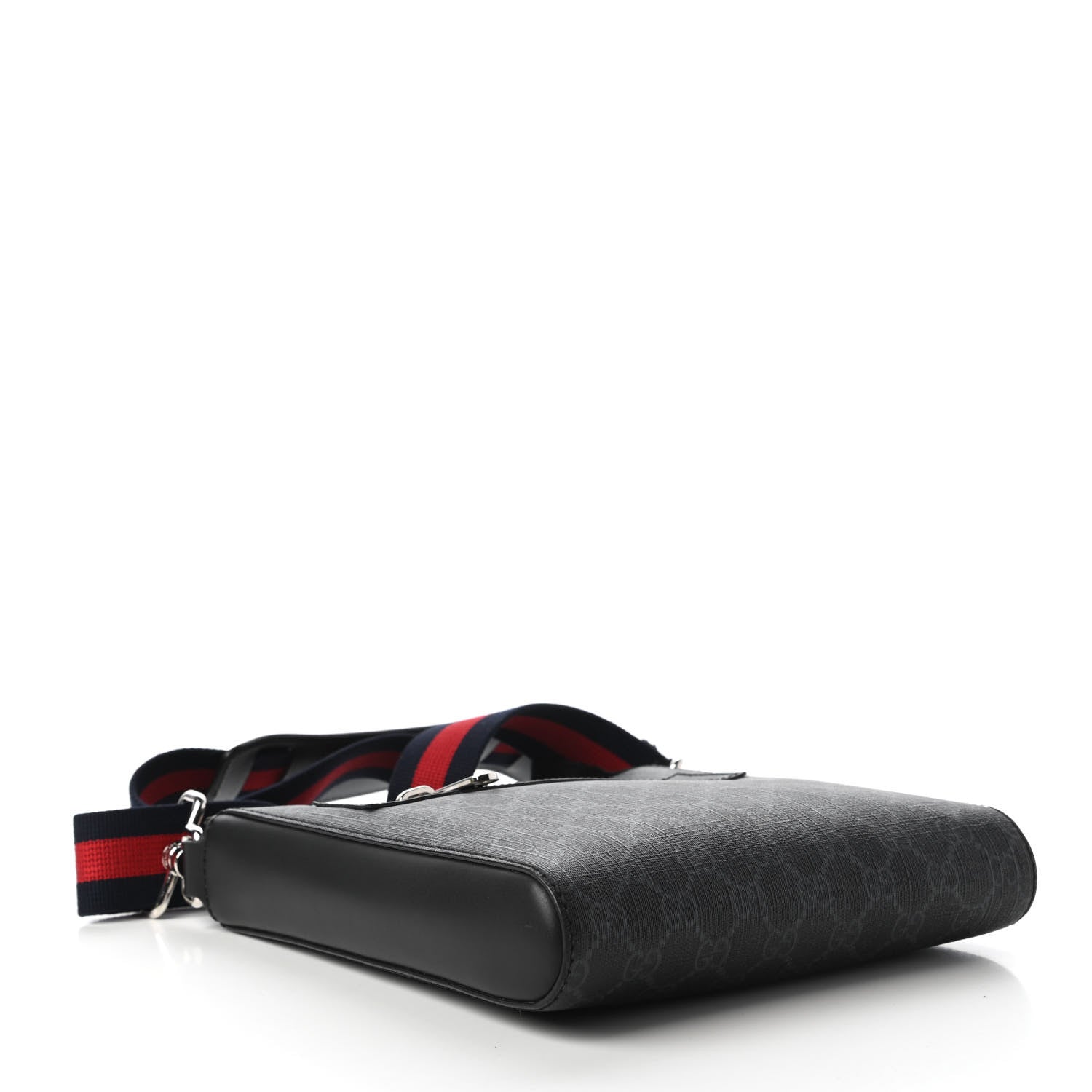 Gucci GG Supreme Monogram Web Small Flat Messenger Bag Black Grey 4 of 11