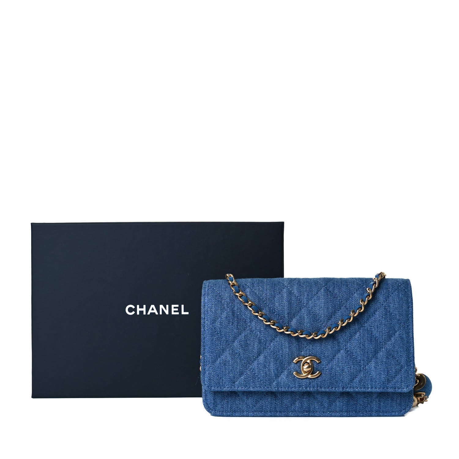 Chanel Denim Quilted CC Pearl Crush Wallet On Chain WOC Blue 7 of 7