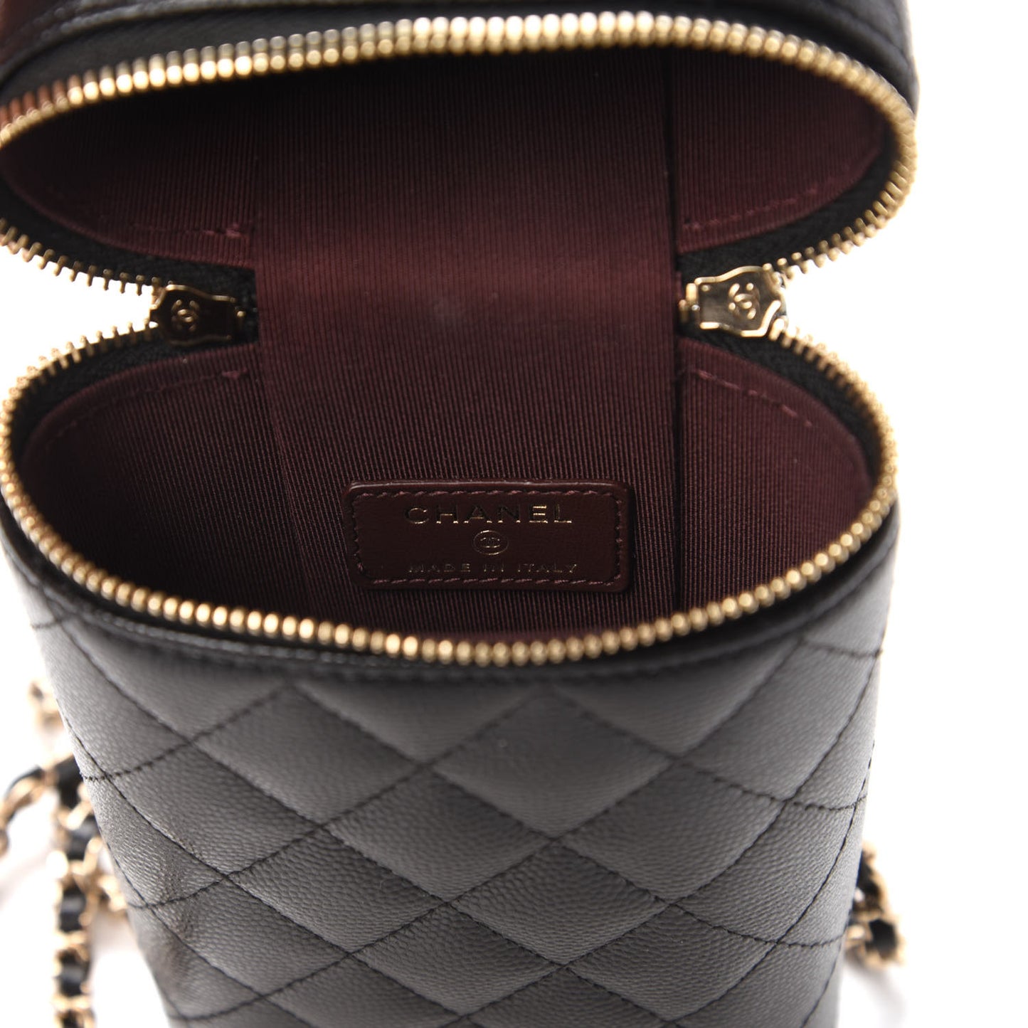Caviar Quilted Phone Holder With Chain Black