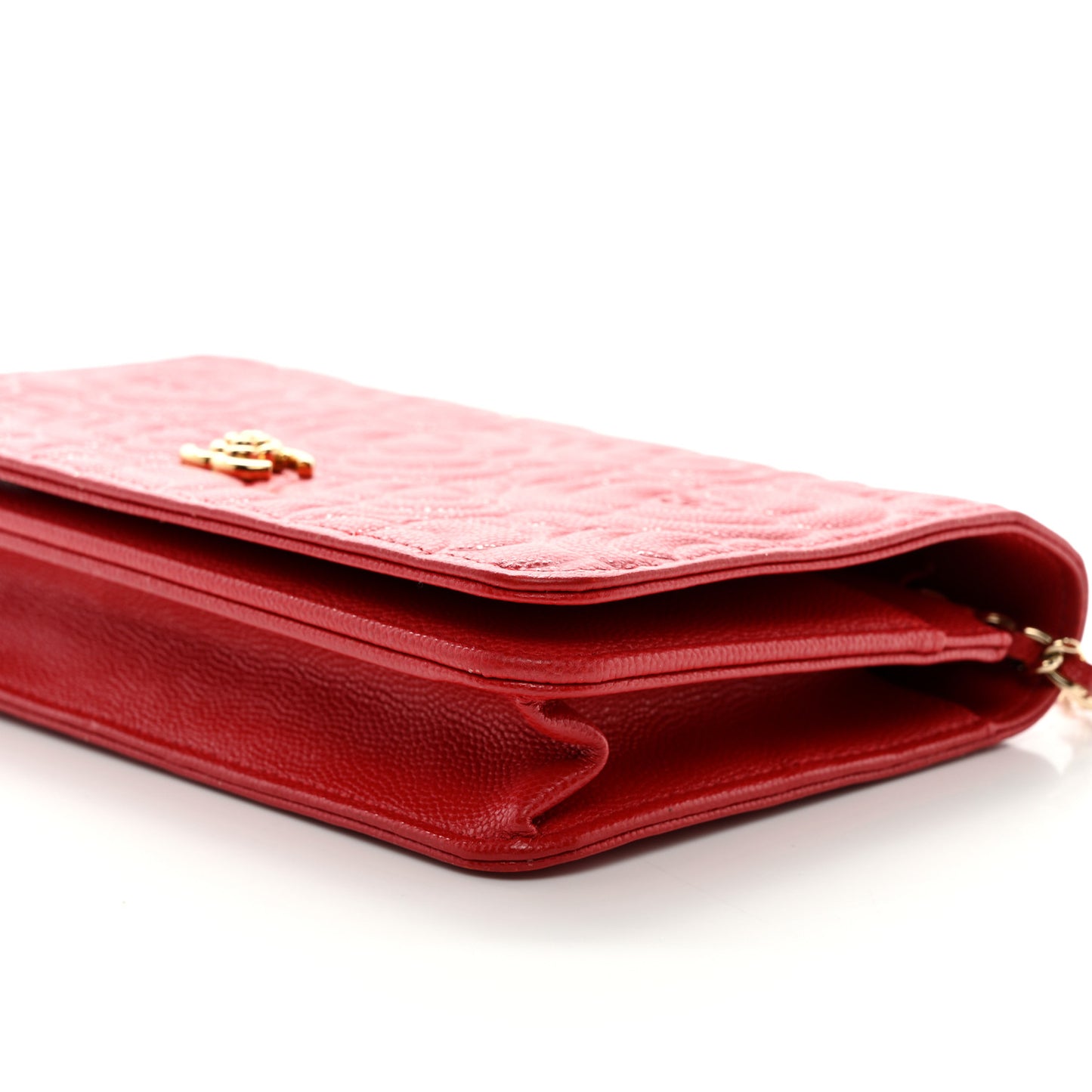 Caviar Camellia Embossed Wallet On Chain WOC Red