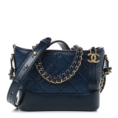 Chanel Aged Calfskin Quilted Small Gabrielle Hobo Navy 1 of 4