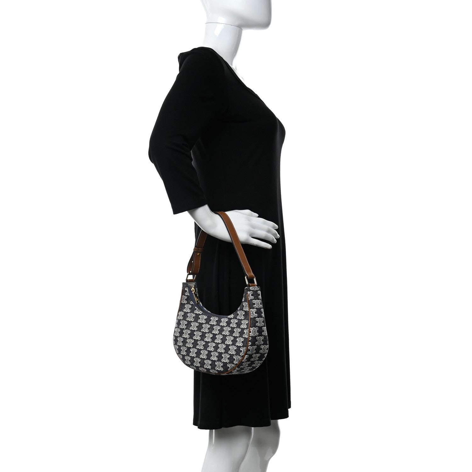 Celine Canvas Calfskin Ava Triomphe Shoulder Bag Blue 2 of 10