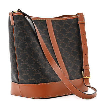 Celine Triomphe Canvas Calfskin Medium Bucket Bag Tan 3 of 20