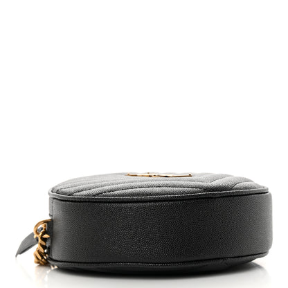 Saint Laurent Grain De Poudre Matelasse Chevron Quilted Round Vinyle Camera Bag Black 4 of 11