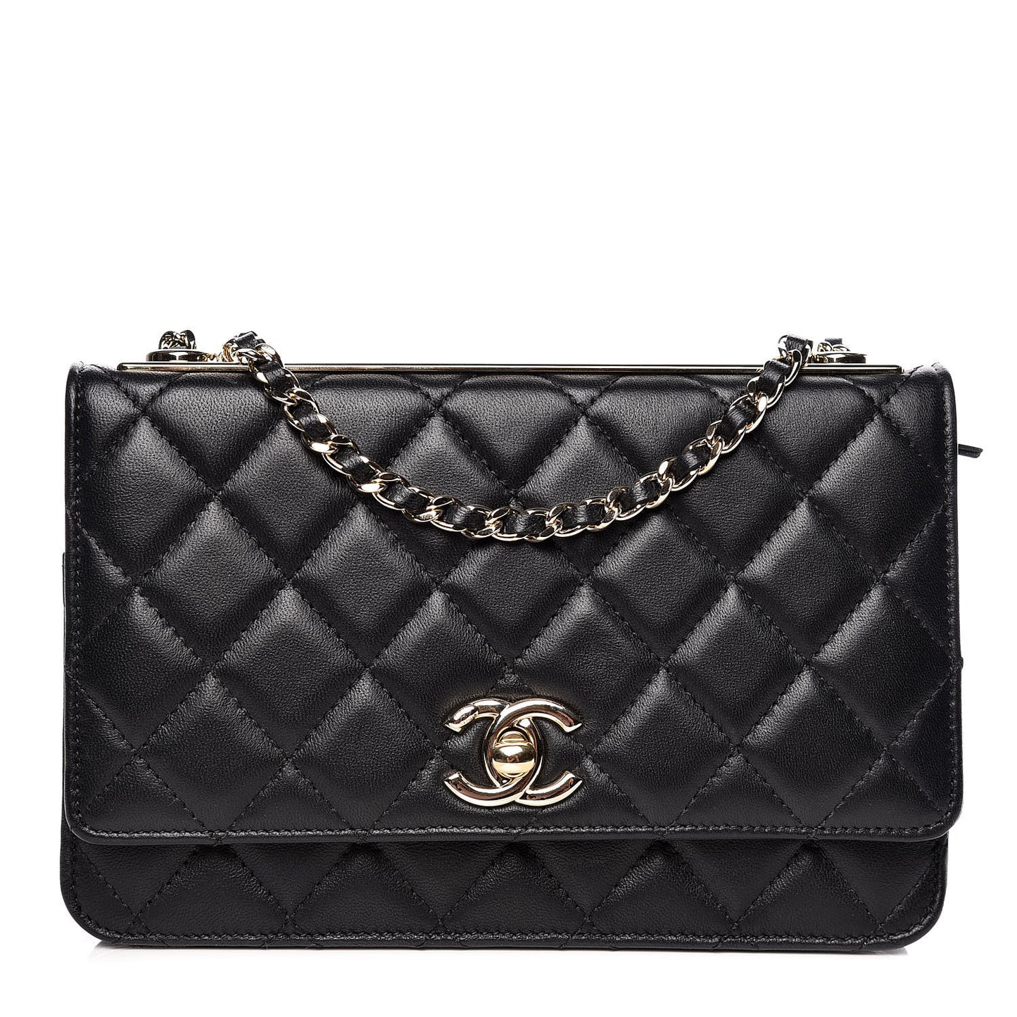 Lambskin Quilted Trendy CC Wallet On Chain WOC Black