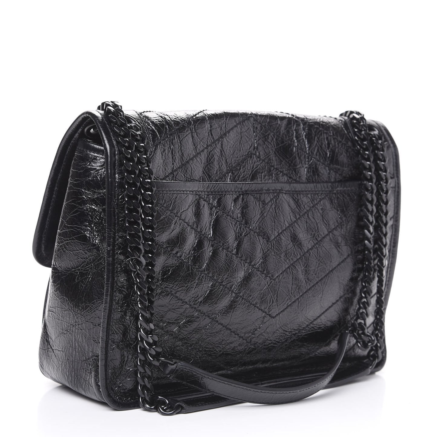 Crinkled Calfskin Matelasse Monogram Medium Niki Chain Satchel Black
