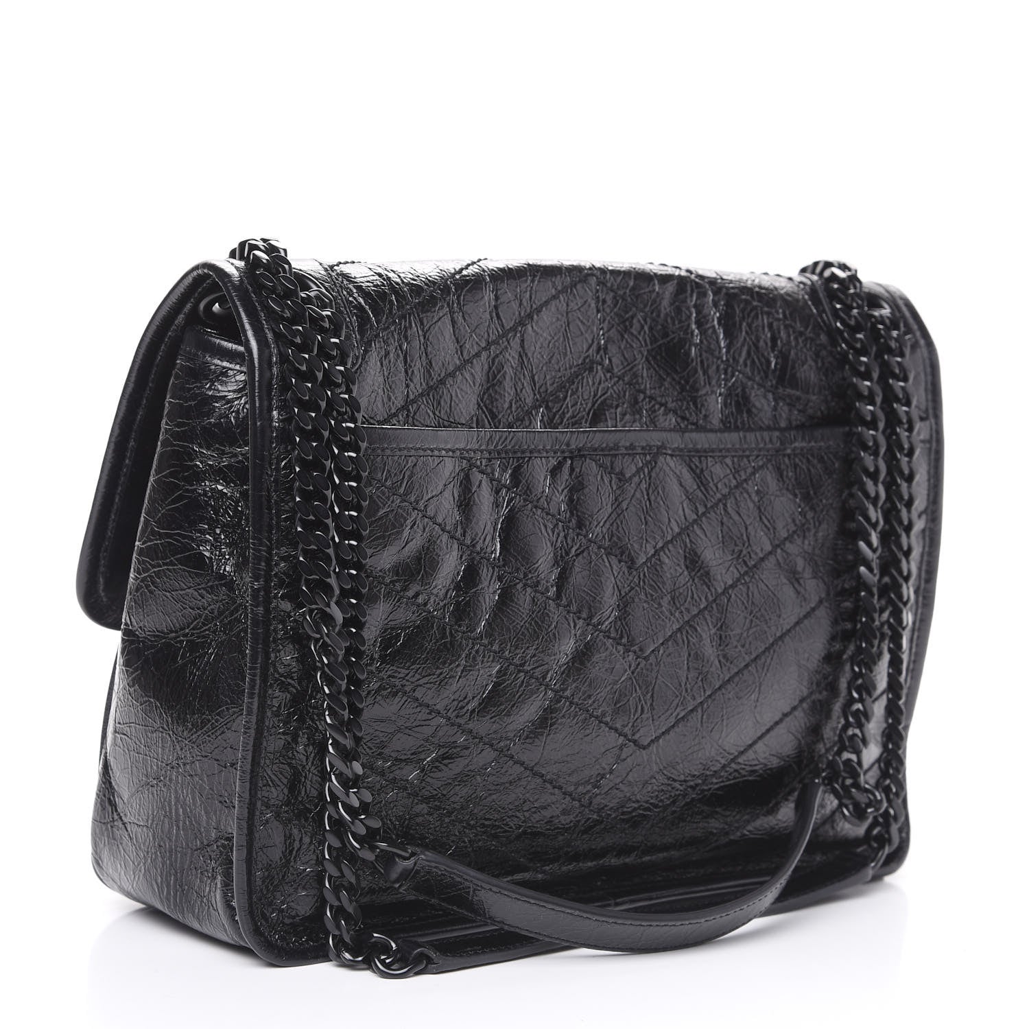 Saint Laurent Crinkled Calfskin Matelasse Monogram Medium Niki Chain Satchel Black 2 of 10