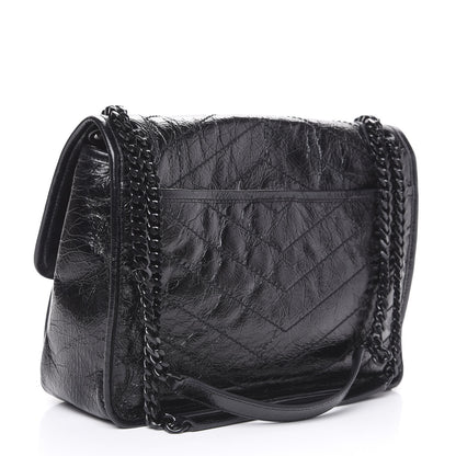 Saint Laurent Crinkled Calfskin Matelasse Monogram Medium Niki Chain Satchel Black 2 of 10