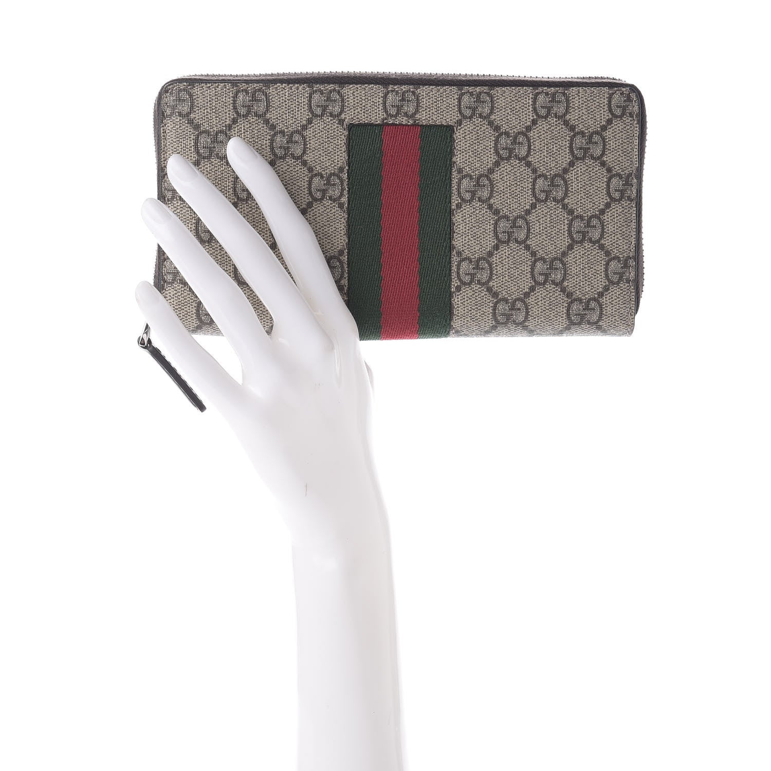 Gucci GG Supreme Monogram Web Zip Around Wallet Beige Cocoa 2 of 7