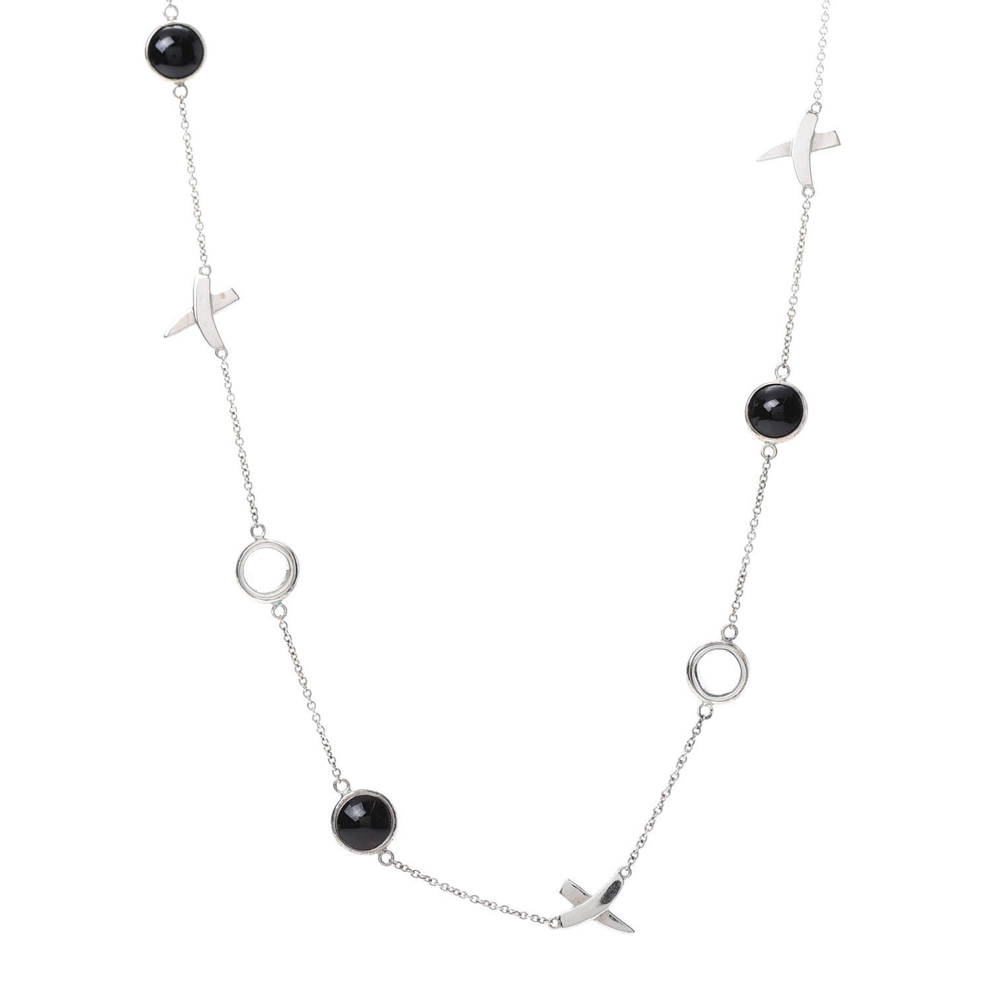 Sterling Silver Rock Crystal Black Onyx Paloma Picasso X Necklace