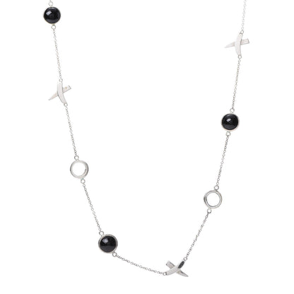 Tiffany Sterling Silver Rock Crystal Black Onyx Paloma Picasso X Necklace 1 of 5