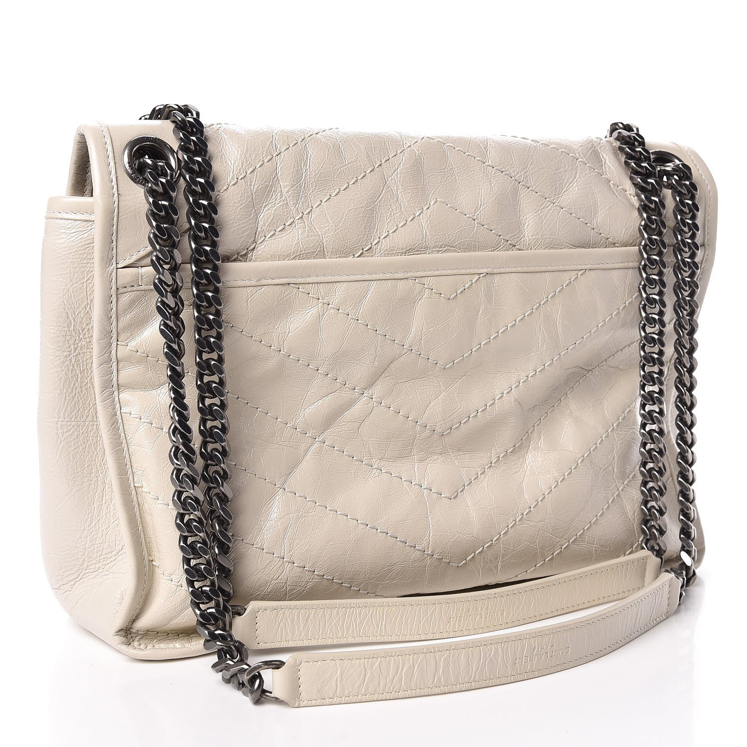 Saint Laurent Crinkled Calfskin Matelasse Monogram Medium Niki Chain Satchel Ivory 3 of 10