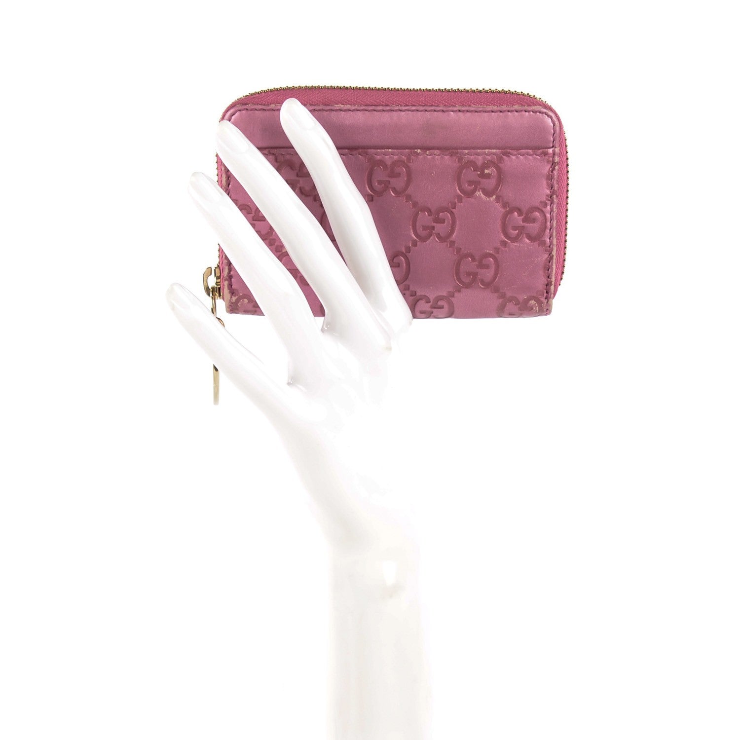 Gucci Guccissima Heart Detail Zip Around Card Case Pink 2 of 11