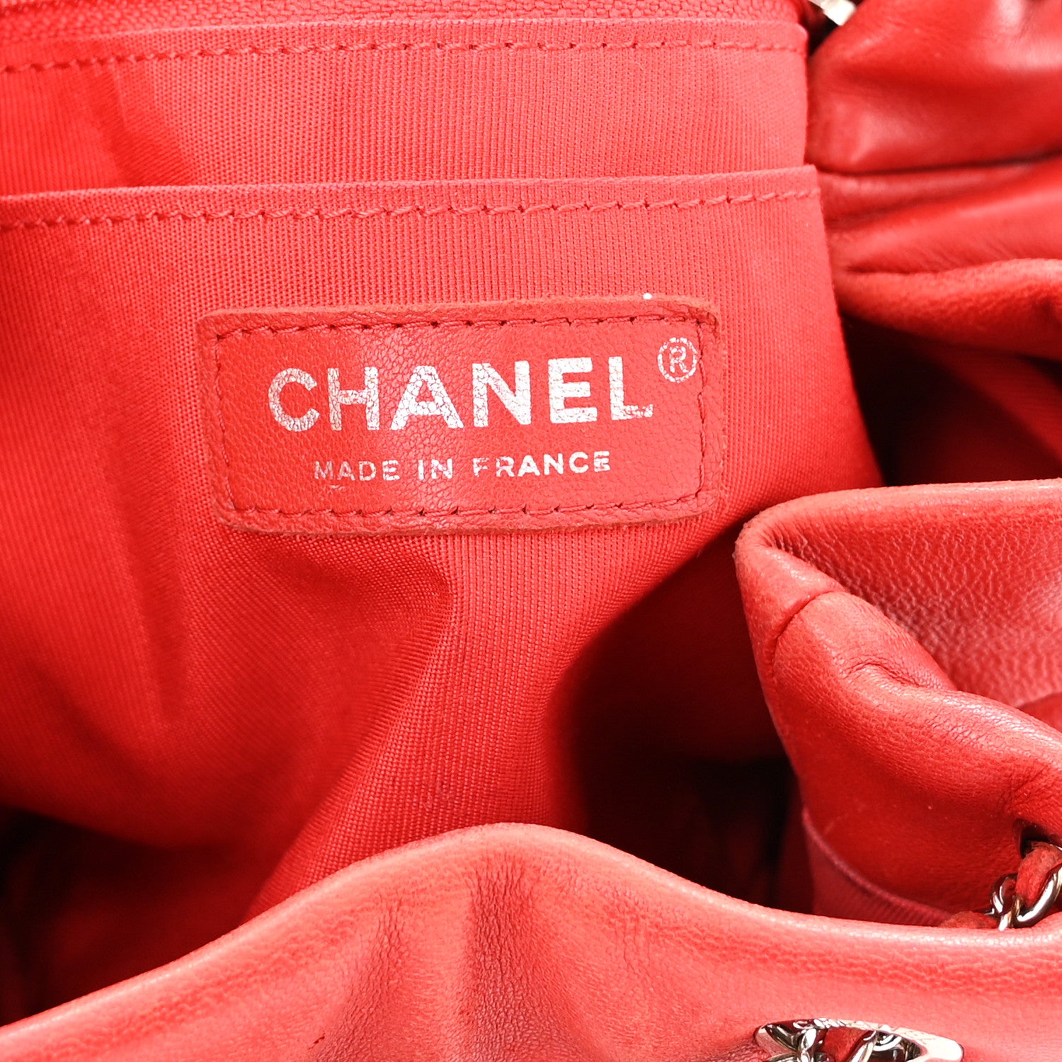 Chanel Lambskin Quilted Small CC Chain Drawstring Bucket Bag Red 5 of 10