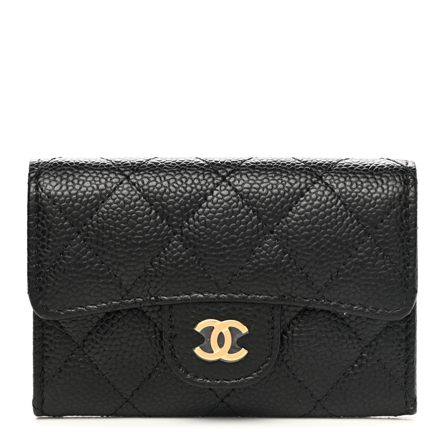 Caviar Quilted Flap Card Holder Wallet Black