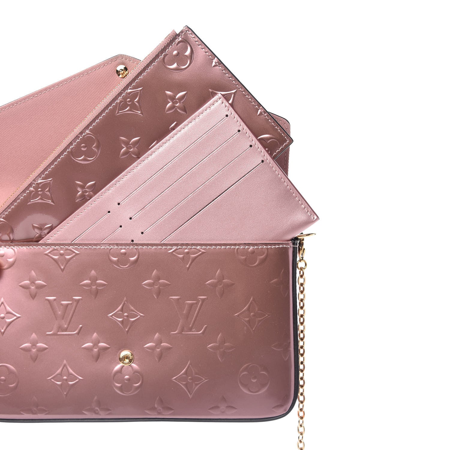 Louis Vuitton Vernis Pochette Felicie Chain Wallet Metallic Pale Pink 6 of 10
