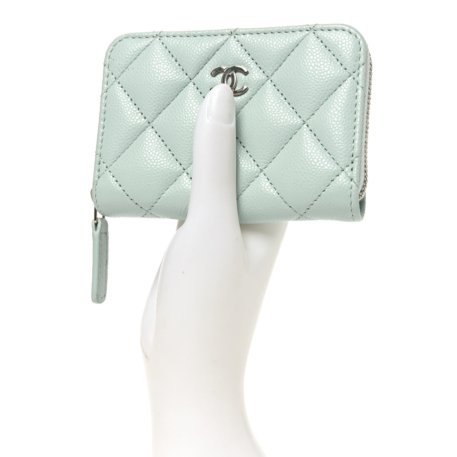Chanel Caviar Quilted Zip Coin Purse Light Green 2 of 7
