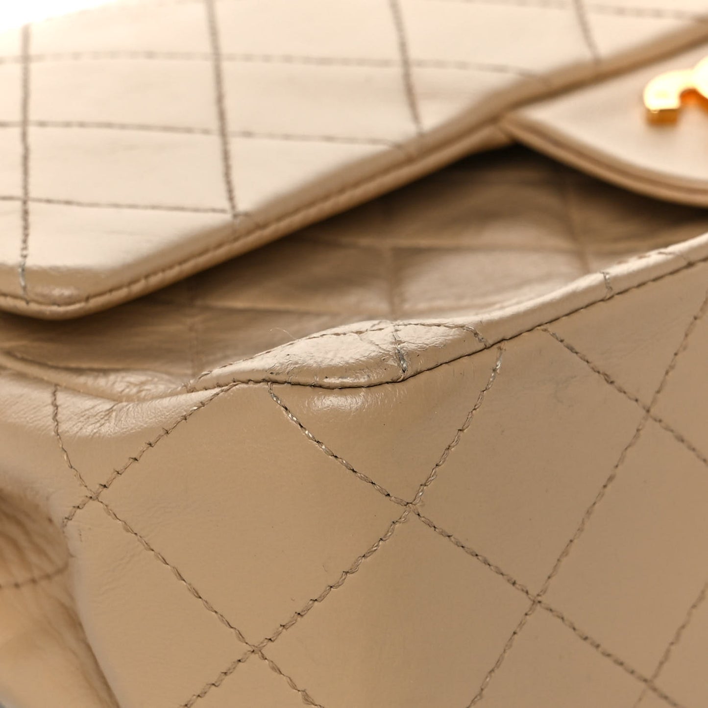 Lambskin Quilted Small Double Flap Beige
