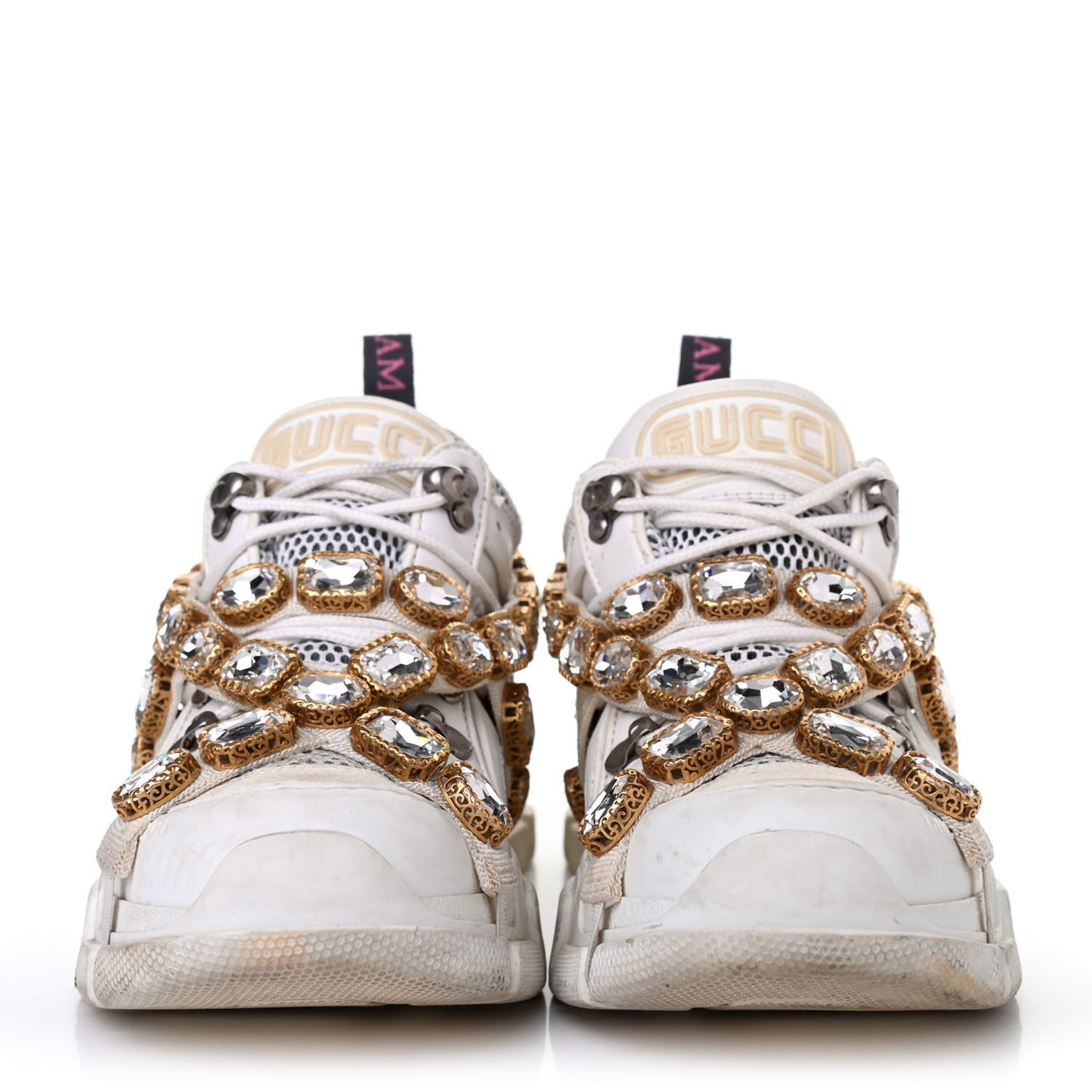 X SEGA Mesh Calfskin Suede Removable Crystals Womens Flashtrek Sneakers 36.5 Great White