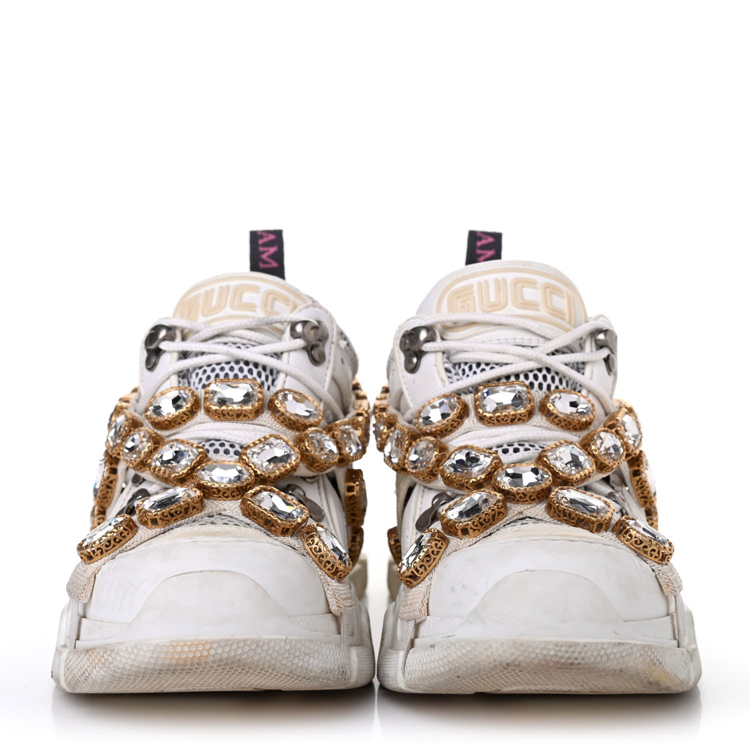 Gucci X SEGA Mesh Calfskin Suede Removable Crystals Womens Flashtrek Sneakers 36.5 Great White 2 of 4